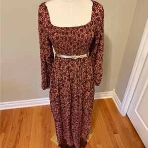 Liberty burgundy and salmon Long Sleeve Dress